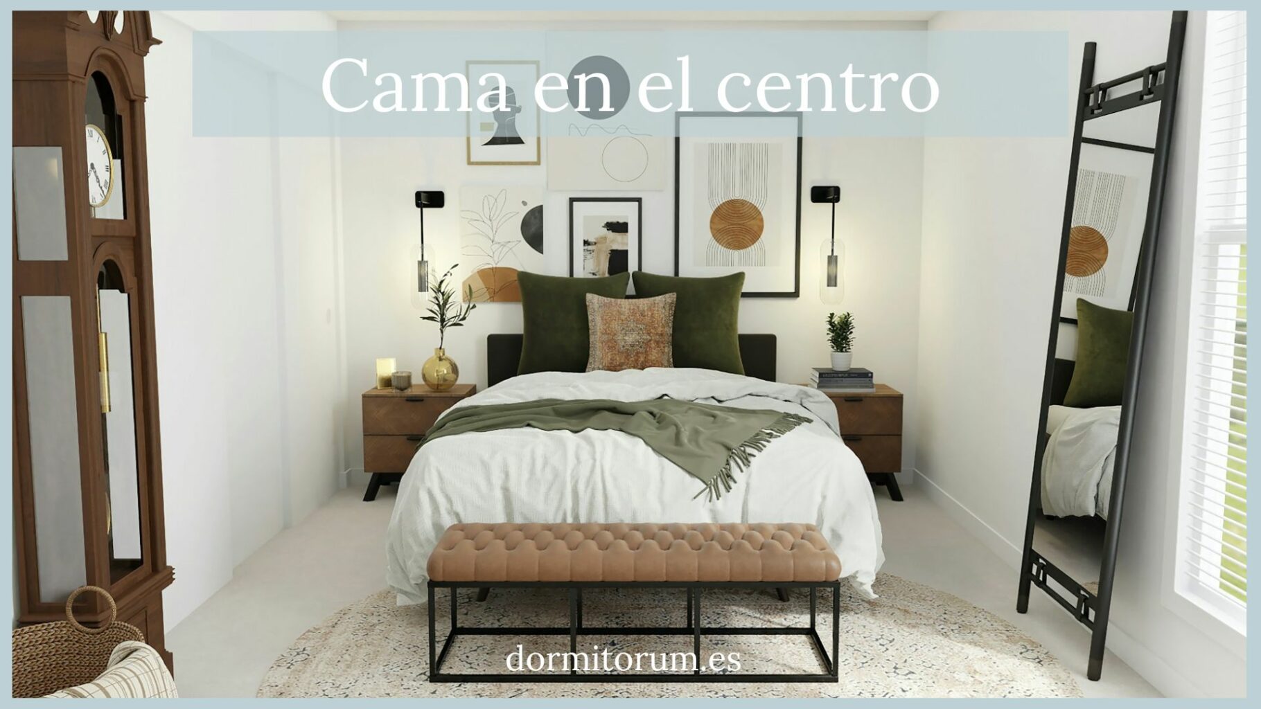 cama en el centro de la habitación